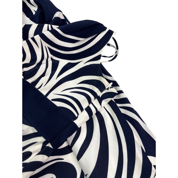 Ann Taylor Silk Midi Dress Fit Flare 4 Navy Blue White Swirl Pattern Sleeveless - Picture 8 of 11
